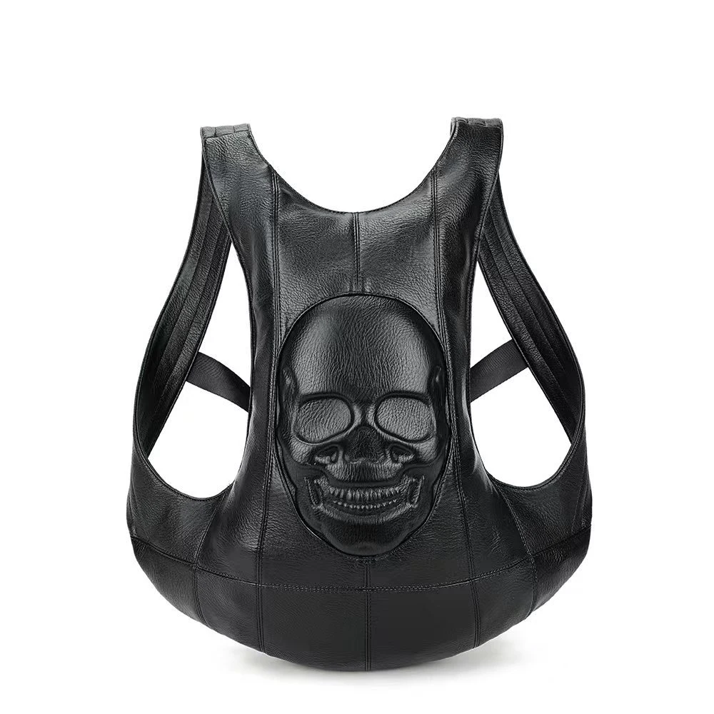 EMERGE Leather Casual Embossed Skull Pattern Backpack Black Emergestores