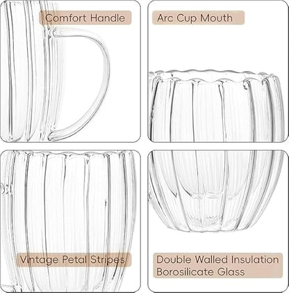 EMERGE Double Walled Clear Glass Coffee Mug With Handle