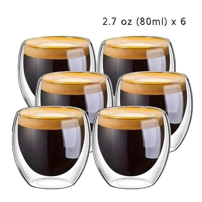 EMERGE Double Wall Coffee Mugs Set Of 6 - 80ML