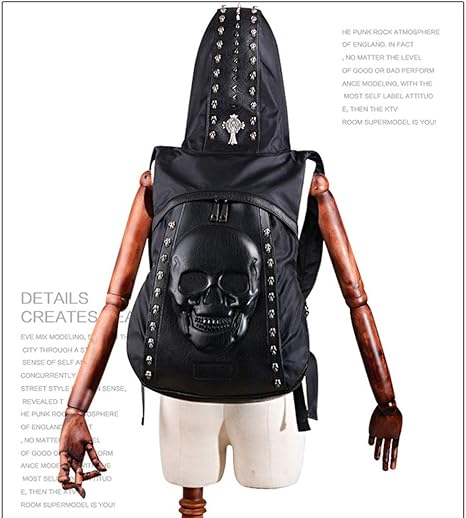 EMERGE 3D Skull Hoodie Leather Backpack Best For Biker - Black