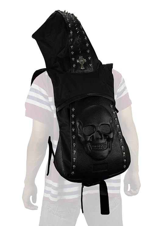 EMERGE 3D Skull Hoodie Leather Backpack Best For Biker - Black