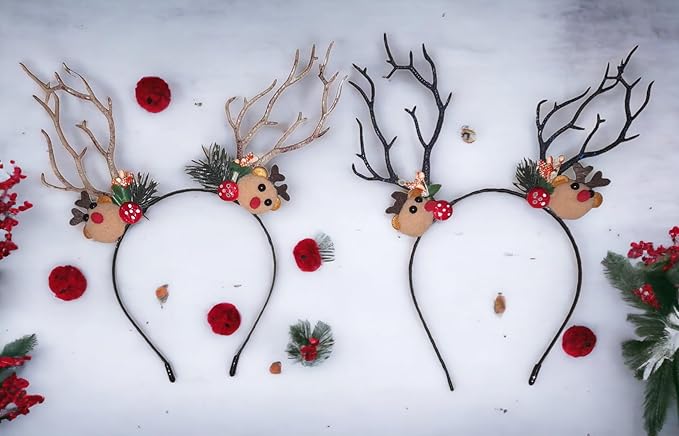 EMERGE Christmas Party Accessories Reindeer Antlers Headband Cute Hairband Pack Of 2