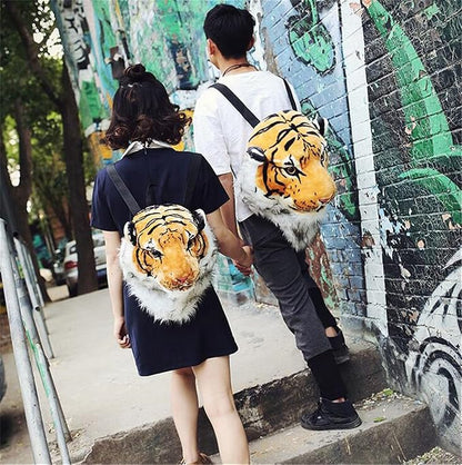 EMERGE 3D Stuffed Tiger Head Shoulder Backpack Bag