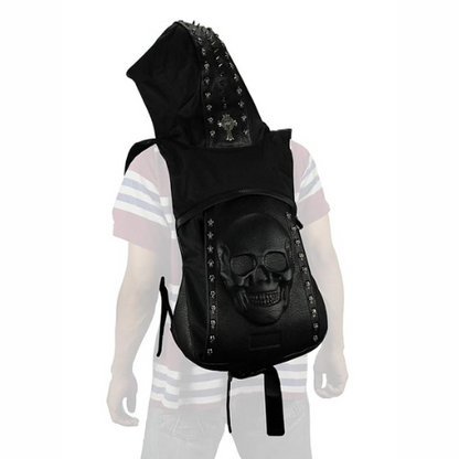 EMERGE 3D Skull Hoodie Leather Backpack Best For Biker - Black