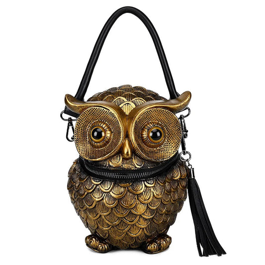 EMERGE 3D Vintage Owl Crossbody Shoulder Bagpack - Golden