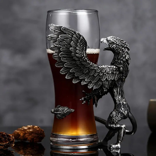 EMERGE Crystal Beer Mug With Intricate Eagle Figurine Design Handel