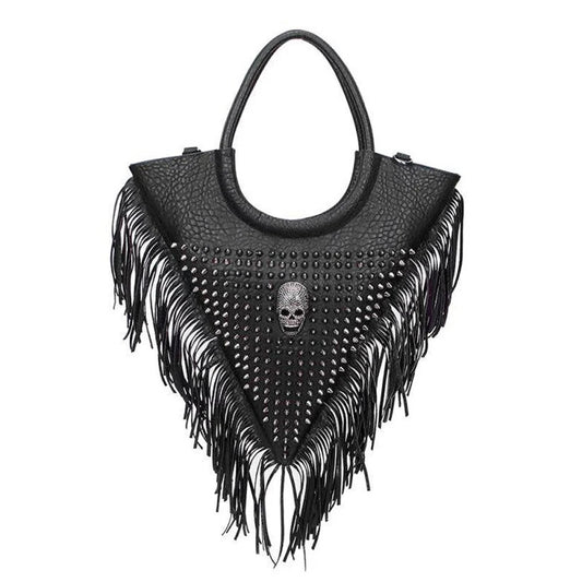 EMERGE Tote Leather Handbag With Skull Design - Black